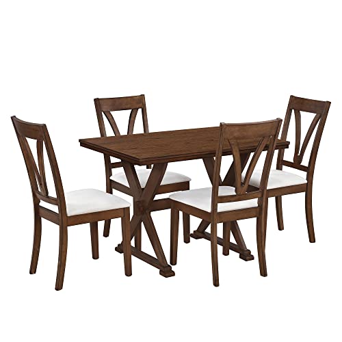 Harper & Bright Designs 5 Piece Dining Table Set, Wood Rectangular Dining Table and 4 Upholstered Chairs, Mid-Century Kitchen Dining Room Table Chairs Set for 4 Persons (Antique Brown)