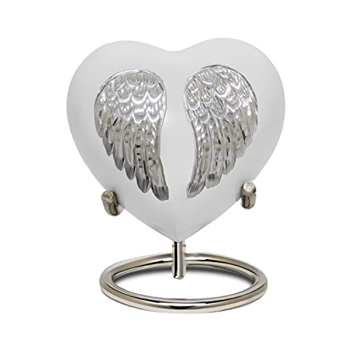White Heart Keepsake Urn - Angel Heart Urn for Human Ashes - Handcrafted Angel Urn Heart - Honor Your Loved One with Mini Cremation Urn - Heart Shaped Urn Angel Wings - Small Urn for Baby & Infants