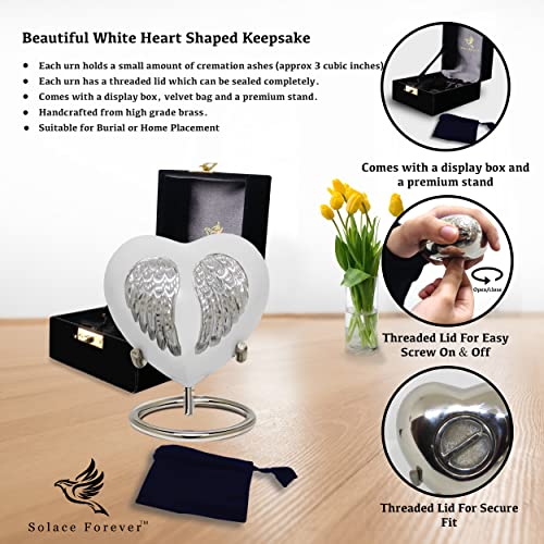 White Heart Keepsake Urn - Angel Heart Urn for Human Ashes - Handcrafted Angel Urn Heart - Honor Your Loved One with Mini Cremation Urn - Heart Shaped Urn Angel Wings - Small Urn for Baby & Infants