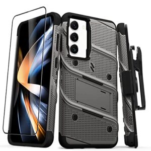 zizo bolt bundle for galaxy s23 plus case with screen protector kickstand holster lanyard - gun metal gray