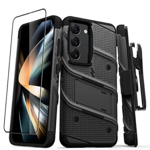 zizo bolt bundle for galaxy s23 case with screen protector kickstand holster lanyard - black