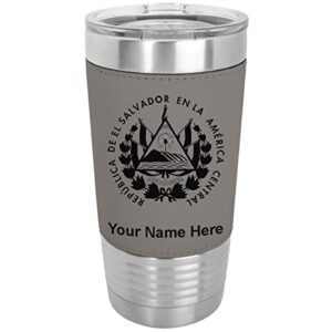 lasergram 20oz vacuum insulated tumbler mug, flag of el salvador, personalized engraving included (faux leather, gray)