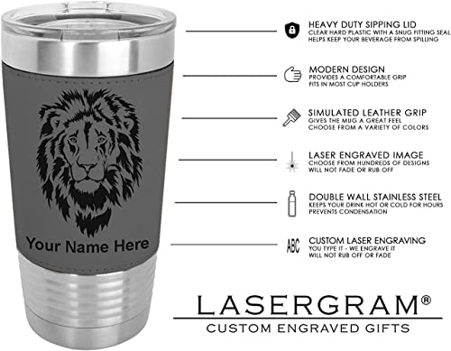 LaserGram 20oz Vacuum Insulated Tumbler Mug, Flag of El Salvador, Personalized Engraving Included (Faux Leather, Gray)