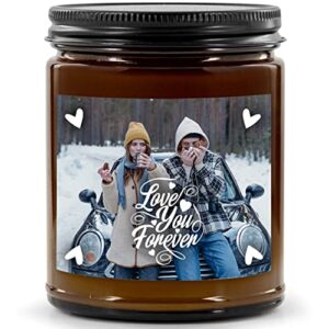 personalized scented candles with picture for him or her (vanilla bean) - custom valentine's day photo candles - customized amber vessel jar candles, 7.5oz