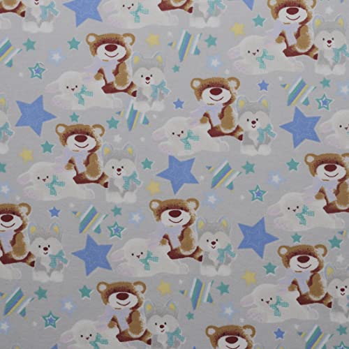 Mook Fabrics Flannel Snuggy PRT Fox/Sheep/Bear Allover, Grey