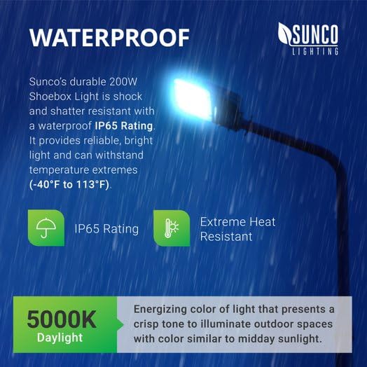 Sunco LED Parking Lot Light, Pole Outdoor Street Light 200W Dusk to Dawn Photocell HID Replacement, 5000K Daylight, 26000 LM, Dimmable 1-10V, Waterproof Commercial Grade UL Listed