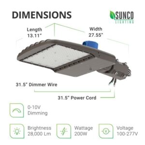 Sunco LED Parking Lot Light, Pole Outdoor Street Light 200W Dusk to Dawn Photocell HID Replacement, 5000K Daylight, 26000 LM, Dimmable 1-10V, Waterproof Commercial Grade UL Listed