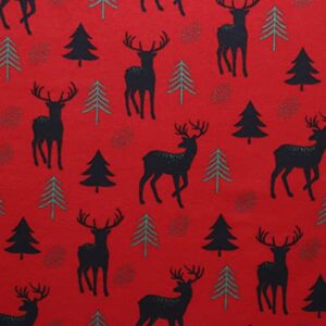 mook fabrics flannel snuggy prt deer/tree, red