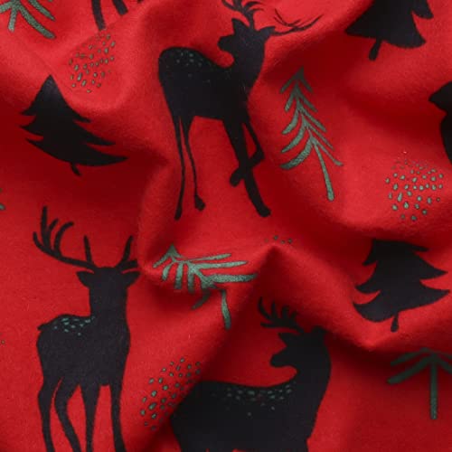 Mook Fabrics Flannel Snuggy PRT Deer/Tree, Red