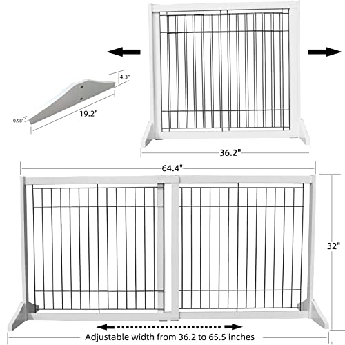 ZJSF Freestanding Doorway Dog Gate Adjustable Wooden White Expandable Pet Gate for The House Indoor Dog Gates Extra Wide Dog Fence