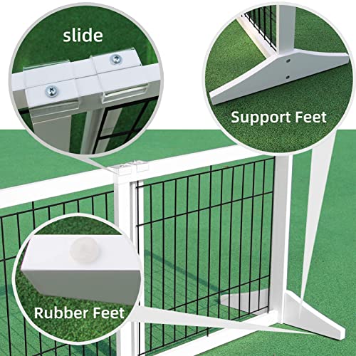 ZJSF Freestanding Doorway Dog Gate Adjustable Wooden White Expandable Pet Gate for The House Indoor Dog Gates Extra Wide Dog Fence