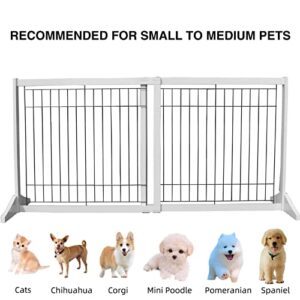 ZJSF Freestanding Doorway Dog Gate Adjustable Wooden White Expandable Pet Gate for The House Indoor Dog Gates Extra Wide Dog Fence