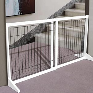 ZJSF Freestanding Doorway Dog Gate Adjustable Wooden White Expandable Pet Gate for The House Indoor Dog Gates Extra Wide Dog Fence