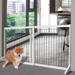 ZJSF Freestanding Doorway Dog Gate Adjustable Wooden White Expandable Pet Gate for The House Indoor Dog Gates Extra Wide Dog Fence