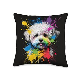 maltese puppy designs maltese puppy colorful watercolor splash throw pillow, 16x16, multicolor