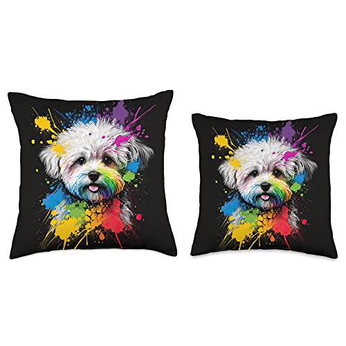 Maltese Puppy Designs Maltese Puppy Colorful Watercolor Splash Throw Pillow, 16x16, Multicolor