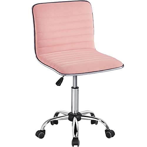 Topeakmart Armless Office Desk Chair Velvet Swivel Computer Chair Ribbed Task Chair Modern Makeup Chair Apricot Pink