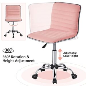 Topeakmart Armless Office Desk Chair Velvet Swivel Computer Chair Ribbed Task Chair Modern Makeup Chair Apricot Pink