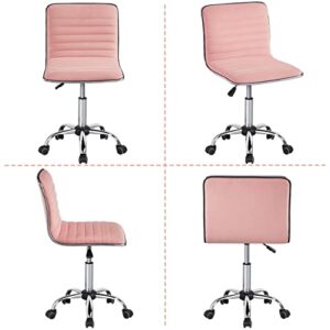 Topeakmart Armless Office Desk Chair Velvet Swivel Computer Chair Ribbed Task Chair Modern Makeup Chair Apricot Pink