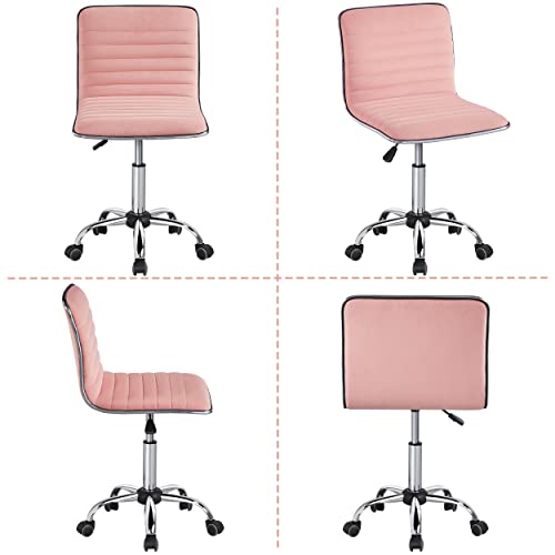 Topeakmart Armless Office Desk Chair Velvet Swivel Computer Chair Ribbed Task Chair Modern Makeup Chair Apricot Pink