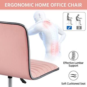 Topeakmart Armless Office Desk Chair Velvet Swivel Computer Chair Ribbed Task Chair Modern Makeup Chair Apricot Pink