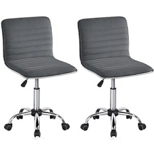 yaheetech 2pcs low back velvet chairs swivel armless desk chair ribbed task chair w/lumbar support, wheels dark gray