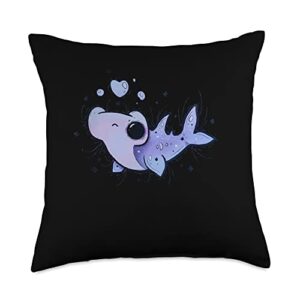 hammerhead shark cute kawaii art throw pillow, 18x18, multicolor