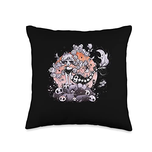 Cute sad girl art Pastel Goth Cute Skeleton Mermaid Throw Pillow, 16x16, Multicolor