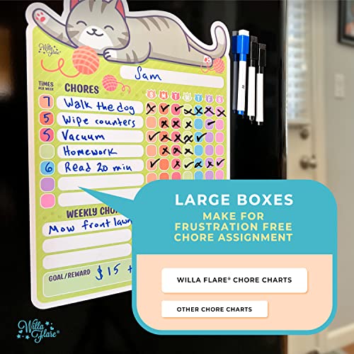 Willa Flare Fridge Chore Charts | Magnetic Chore Chart for Multiple Kids and Adults | Helps to Reward Responsibility with Family Chores Charts | Wet and Dry Markers (Block Craft and Gray Cat Weekly)