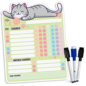 Willa Flare Fridge Chore Charts | Magnetic Chore Chart for Multiple Kids and Adults | Helps to Reward Responsibility with Family Chores Charts | Wet and Dry Markers (Block Craft and Gray Cat Weekly)