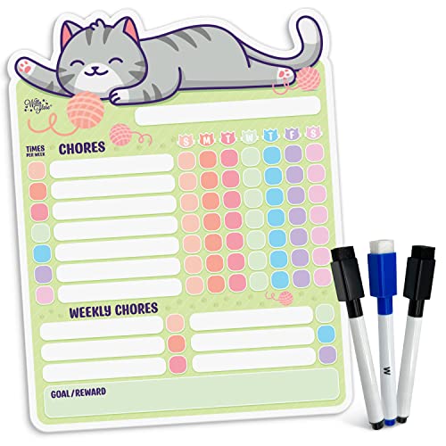 Willa Flare Fridge Chore Charts | Magnetic Chore Chart for Multiple Kids and Adults | Helps to Reward Responsibility with Family Chores Charts | Wet and Dry Markers (Block Craft and Gray Cat Weekly)