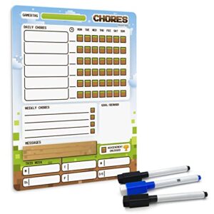 Willa Flare Fridge Chore Charts | Magnetic Chore Chart for Multiple Kids and Adults | Helps to Reward Responsibility with Family Chores Charts | Wet and Dry Markers (Block Craft and Gray Cat Weekly)