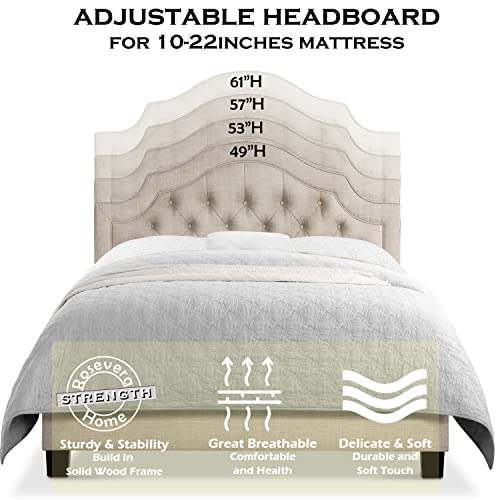 Rosevera Jardin Button Tufted Platform Bed Frame/Fabric Upholstered Bed Frame with Adjustable Headboard/Wood Slat Support,Full, Beige