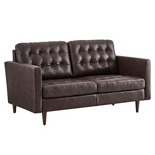 Modway Exalt Tufted Vegan Leather Loveseat, Brown