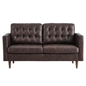 Modway Exalt Tufted Vegan Leather Loveseat, Brown