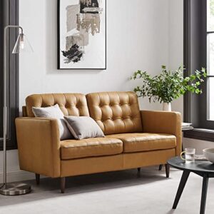 Modway Exalt Tufted Vegan Leather Loveseat, Tan