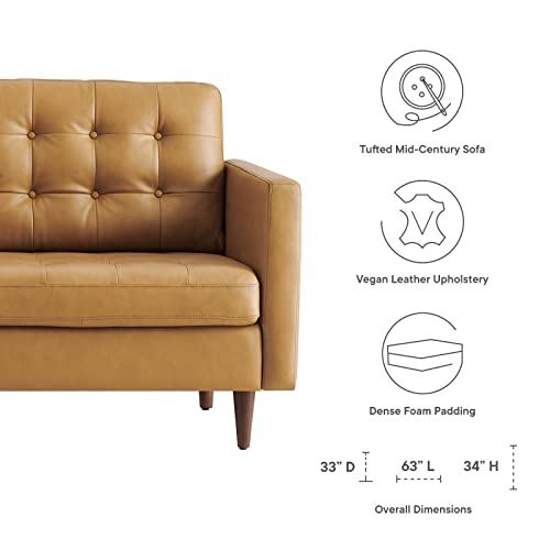 Modway Exalt Tufted Vegan Leather Loveseat, Tan