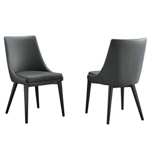 modway viscount vegan leather dining chair set of 2, grey