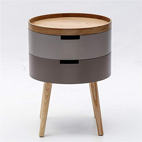 SJYDQ Bedroom Small Simple Bedside Table Round Bedside Table, Side Table Double Drawer Bedside Table