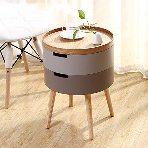 SJYDQ Bedroom Small Simple Bedside Table Round Bedside Table, Side Table Double Drawer Bedside Table