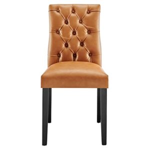 Modway Duchess Modern Tufted Button Faux Leather Upholstered Parsons Two Dining Chairs in Tan