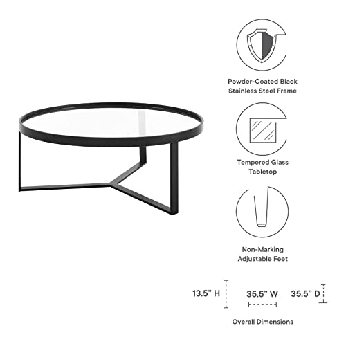 Modway Coffee Table Relay Glass and Metal Round in Black