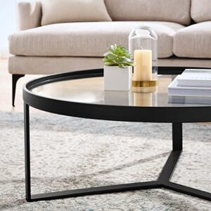 Modway Coffee Table Relay Glass and Metal Round in Black