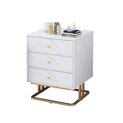 SJYDQ Marble Texture MDF Bedside Table, Bedroom Furniture Bedside Table, Bedside Table with 3 Drawers, Sofa Side Table