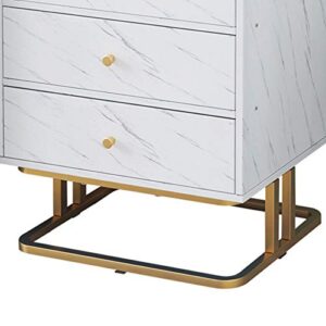 SJYDQ Marble Texture MDF Bedside Table, Bedroom Furniture Bedside Table, Bedside Table with 3 Drawers, Sofa Side Table