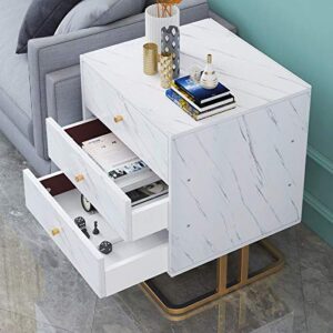 SJYDQ Marble Texture MDF Bedside Table, Bedroom Furniture Bedside Table, Bedside Table with 3 Drawers, Sofa Side Table