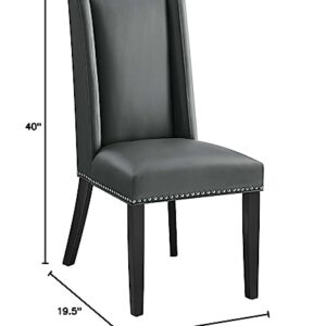 Modway Baron Modern Tall Back Wood Vegan Leather Upholstered Two Dining Chairs in Gray