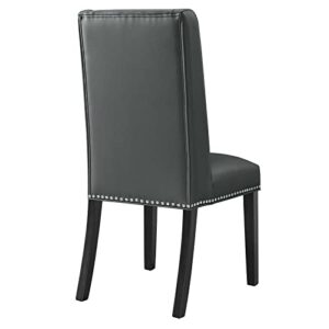 Modway Baron Modern Tall Back Wood Vegan Leather Upholstered Two Dining Chairs in Gray