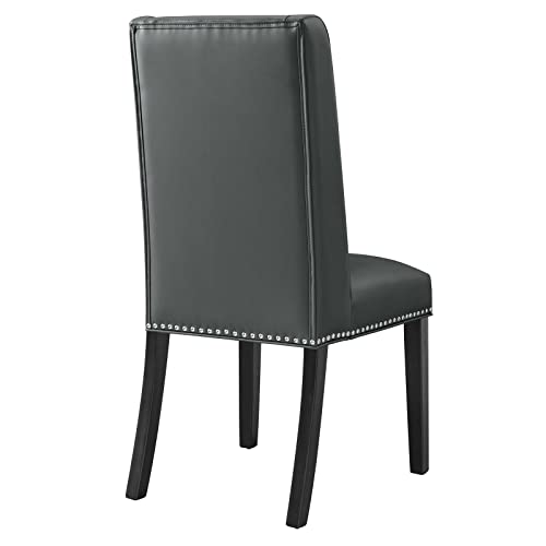 Modway Baron Modern Tall Back Wood Vegan Leather Upholstered Two Dining Chairs in Gray