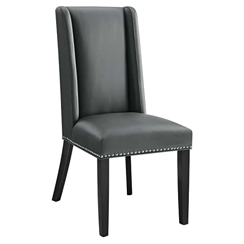 Modway Baron Modern Tall Back Wood Vegan Leather Upholstered Two Dining Chairs in Gray